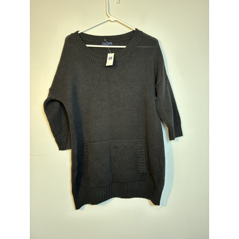 NEW! Gap Tunic Pullover Sweater Women's Sz M Black Pocket 3/4 Sleeve minimalist